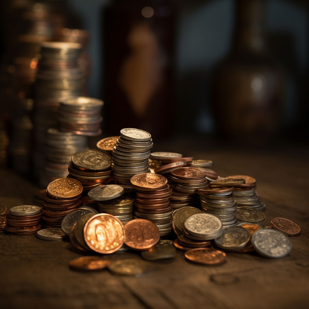 монеты на столе